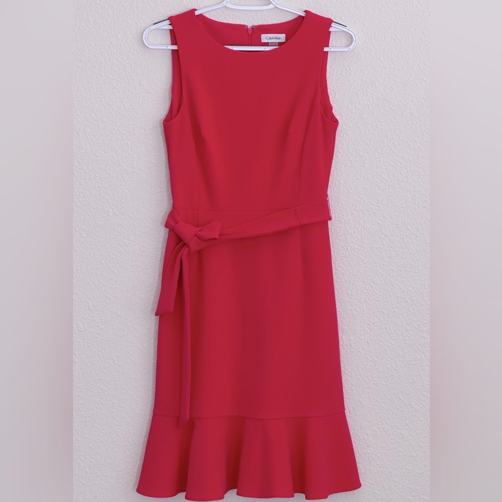 Calvin Klein Sleeveless Fuchsia Ruffle Dress